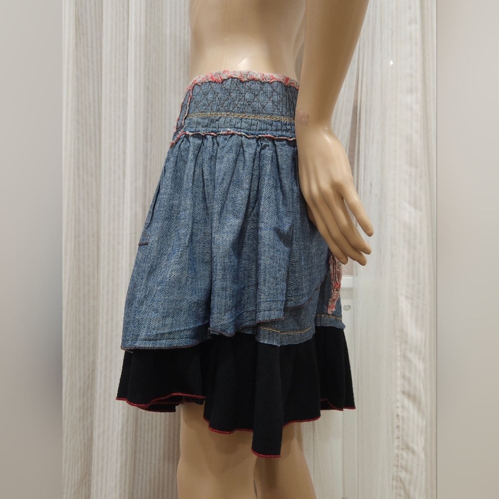 Vintage MARITHÉ & FRANÇOIS GIRBAUD Wool Blend Patchwork Multi-Layered Skirt - Picture 4 of 16